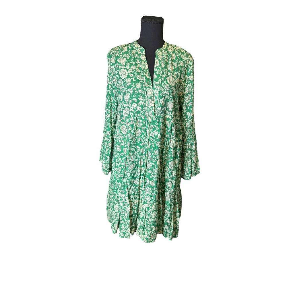 Choklate‎ Paris Babydoll Dress Womens M Green Excellent Floral Silk Blend Tiered